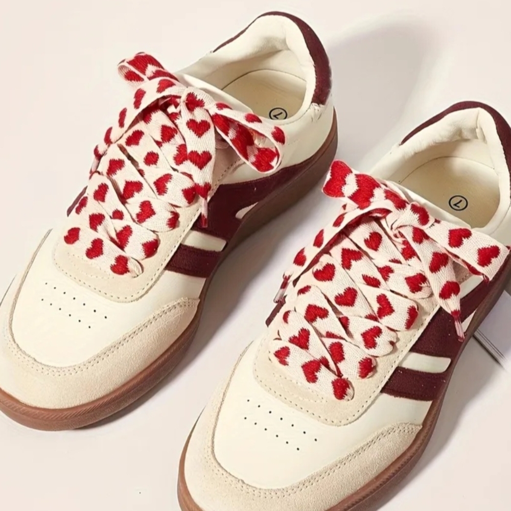 White & Red Heart Print Shoelaces Cute Valentine Style Accessories NWOT